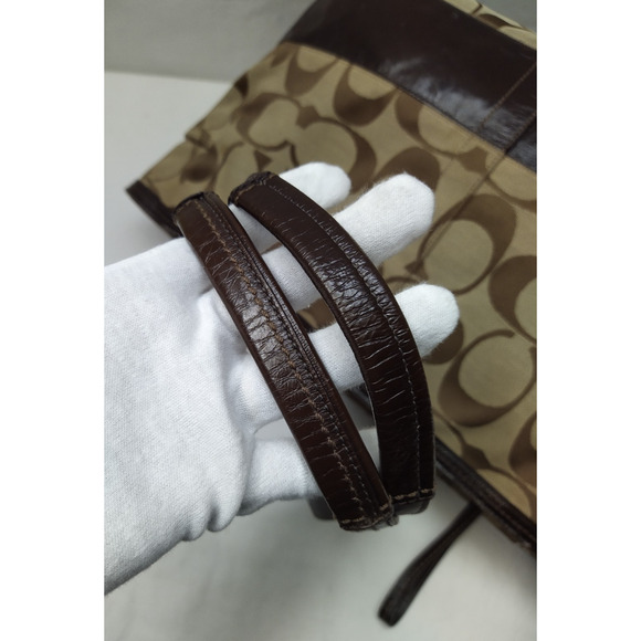 Coach Signature Brown Canvas Stripe Double Handles Diaper Tote Bags - Picture 5 of 16